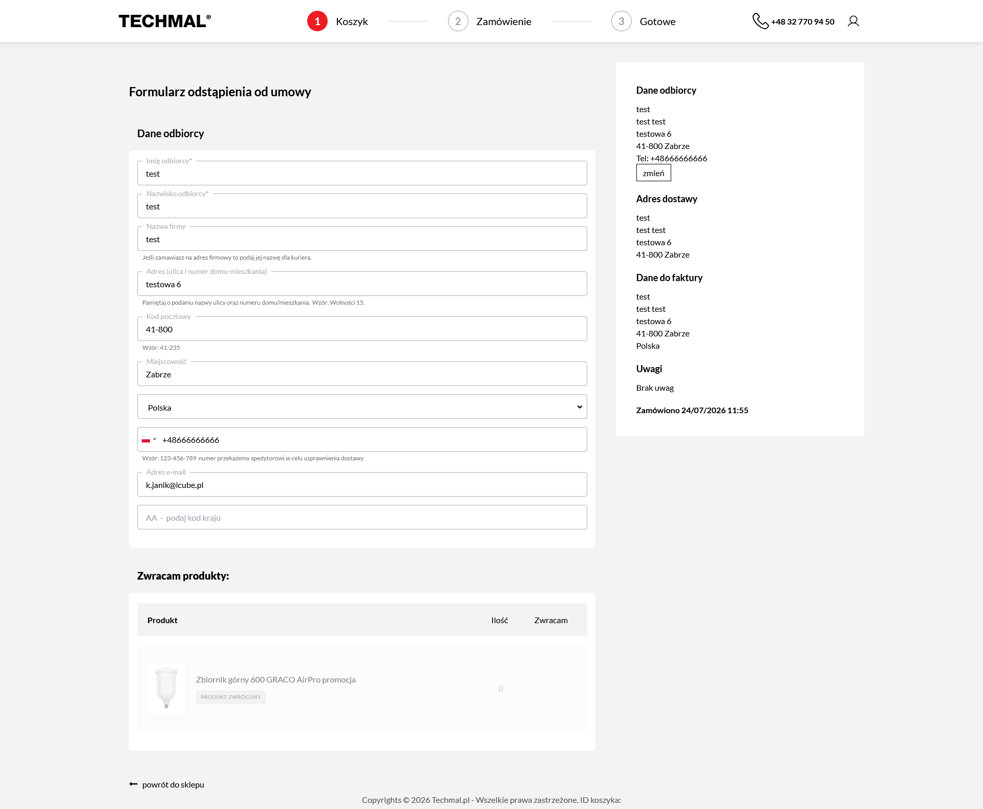 Formularz zwrotu danych